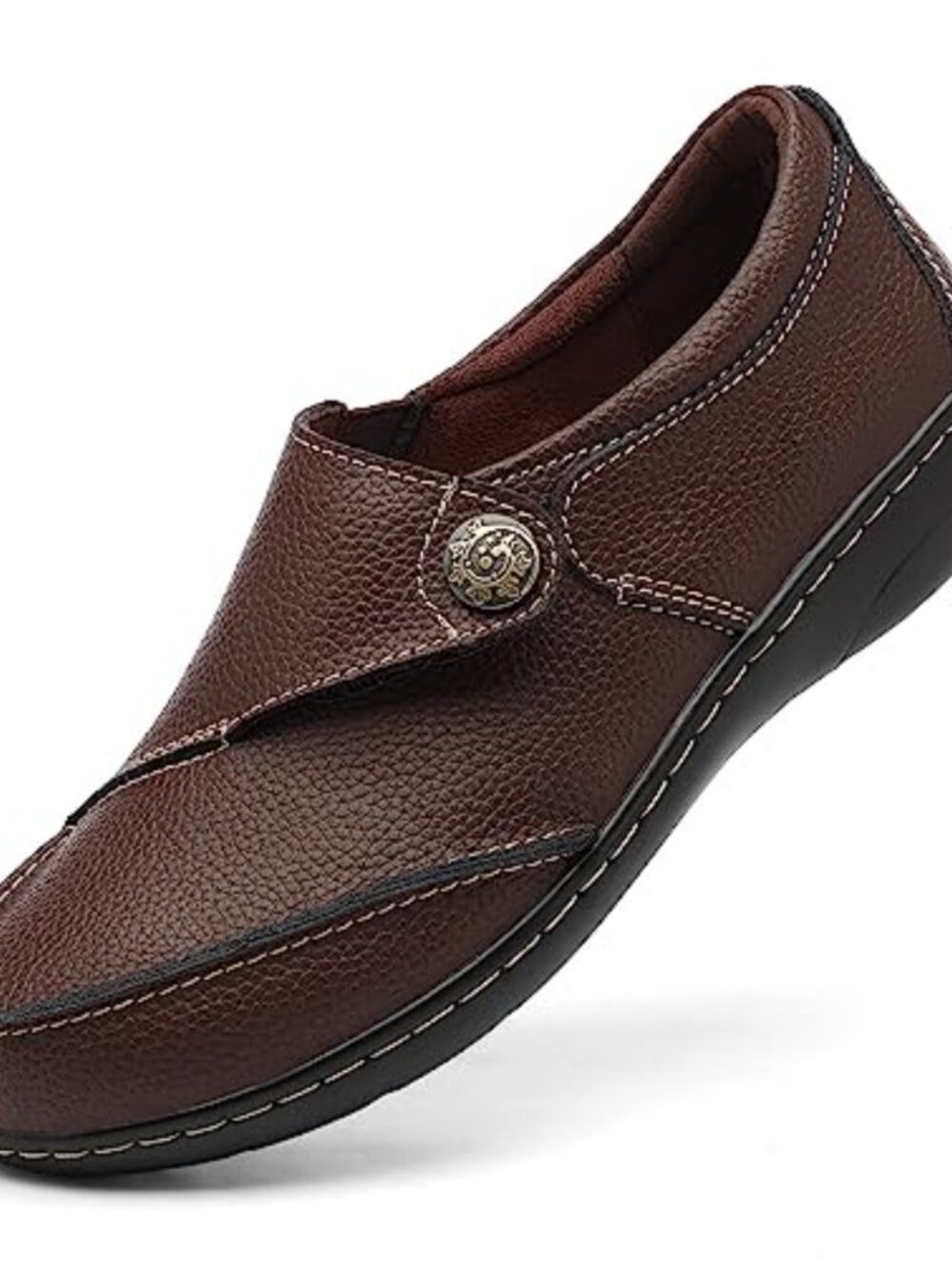 Real Leather Moc Toe Slip On Loafers Comfort Walking Flats
